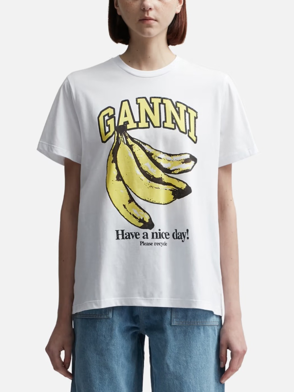 Ganni White Relaxed Banana T-Shirt (Size S)